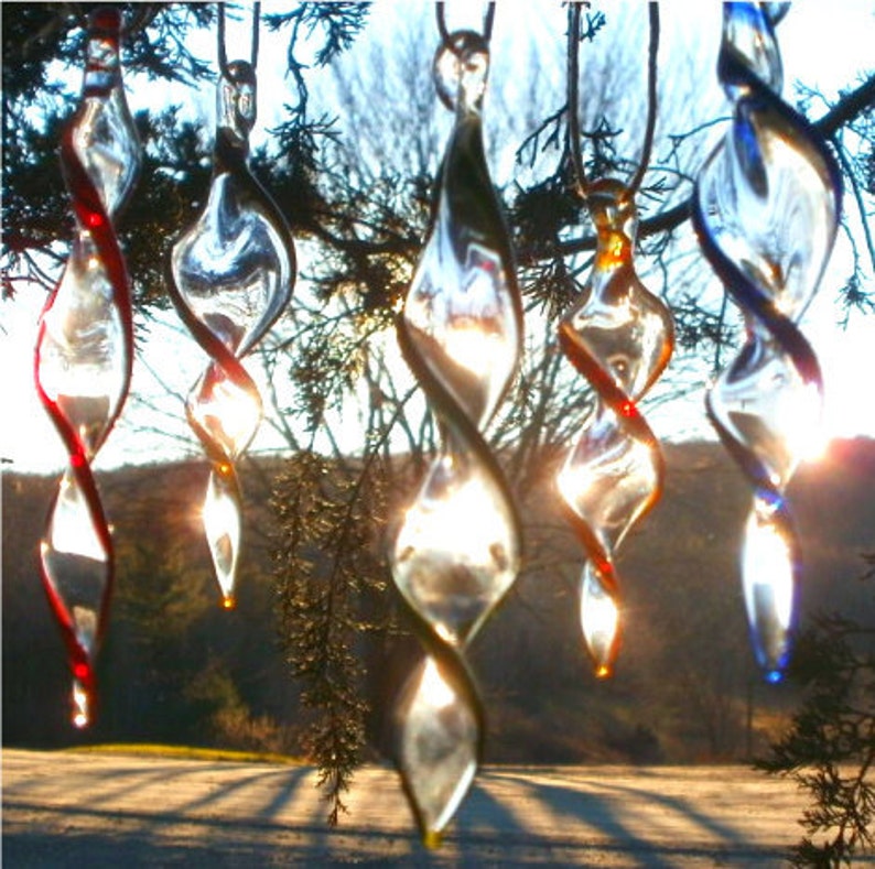 Handblown Glass Color Twirl Winter Spiral Twist Holiday Ornaments Suncatcher Tree Decorations image 1