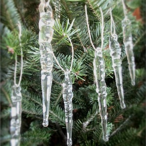 Blown Glass Icicles Handmade Holiday Winter Ornaments single, sets of 6, or by the dozen image 2