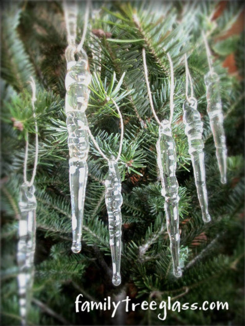 Blown Glass Icicles Handmade Holiday Winter Ornaments single, sets of 6, or by the dozen image 2