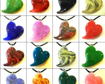 Handblown Glass Heart Necklace Pendant Love Jewelry Charm Valentine's Day Custom Colors Boro Lampwork Boyfriend Girlfriend Handmade Gift
