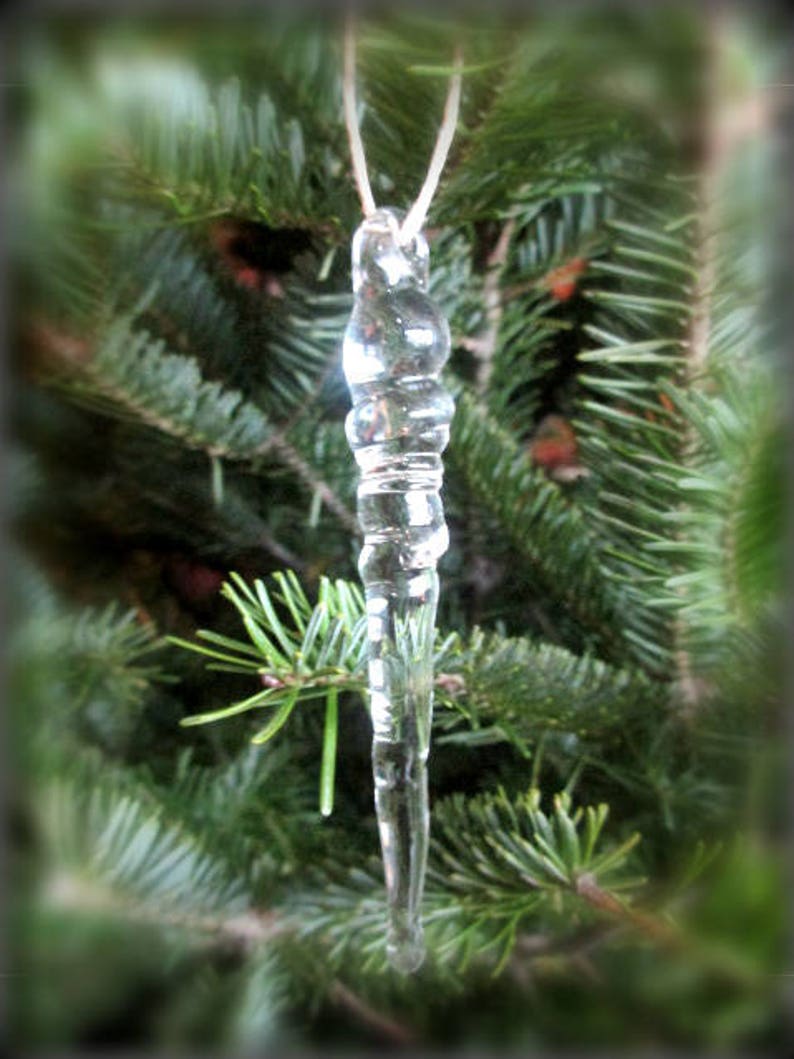 Blown Glass Icicles Handmade Holiday Winter Ornaments single, sets of 6, or by the dozen image 7