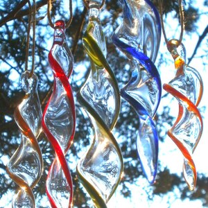 Handblown Glass Color Twirl Winter Spiral Twist Holiday Ornaments Suncatcher Tree Decorations image 2