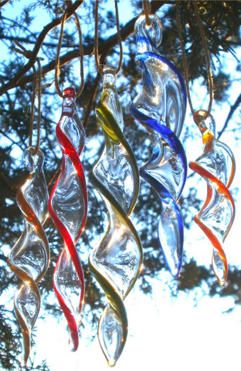 Handblown Glass Color Twirl Winter Spiral Twist Holiday Ornaments Suncatcher Tree Decorations image 2