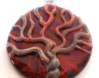 Placenta Tree of Life Birth Art Glass Necklace Pendant Midwife Jewelry