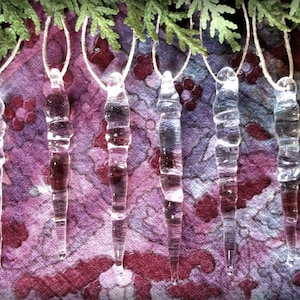 Blown Glass Icicles Handmade Holiday Winter Ornaments single, sets of 6, or by the dozen image 4