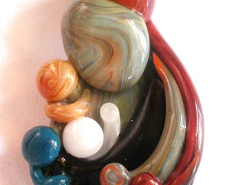 Glass Pendant Babywearing Family of 5 Necklace Mother Father Baby Brother Sister Siblings Jewelry Charm Handblown in Custom Colors