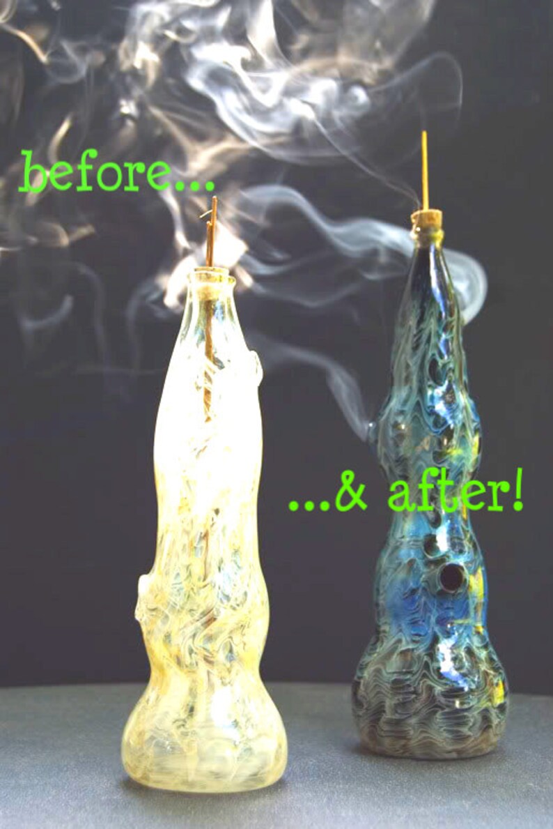 Glass Incense Burner Color Changing Smoking Bottle Hand Blown Etsy