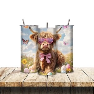 Easter Highland Cow 20oz Tumbler Wrap PNG Digital Download Sublimation Design Farmhouse Cup Wrap