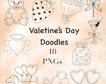 Valentine's Day PNG Doodles | Hand-Drawn Love Doodles | Heart Clipart Bundle | Romantic Digital Download | Valentine Graphics
