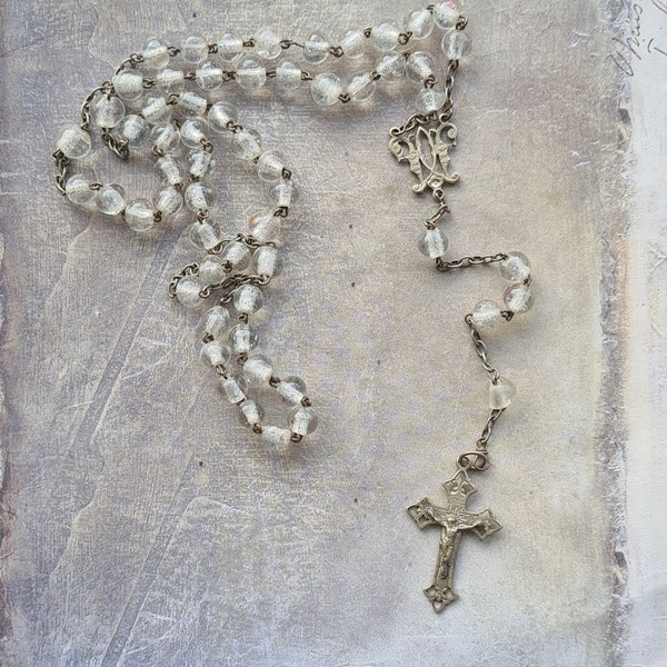 Antique French crystal Glass Rosary 1900s Religious Item