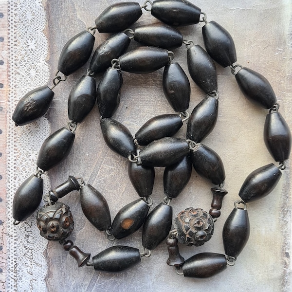 Antique French wooden rosary beads