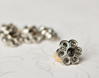 5 Smoke Rhinestone Buttons - Smoke Flower Button - Christine Button - 14mm - Plastic Buttons - Acrylic Buttons