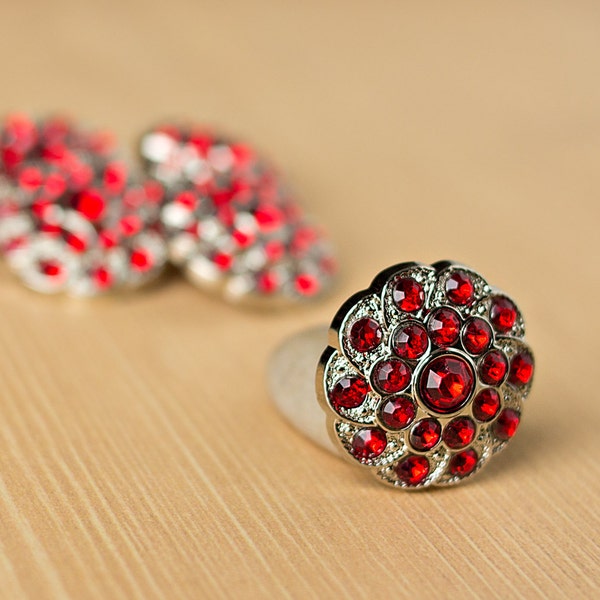 Red Rhinestone Buttons - 5 Acrylic Buttons - Shelley Button - 25mm - Plastic Buttons - Acrylic Buttons