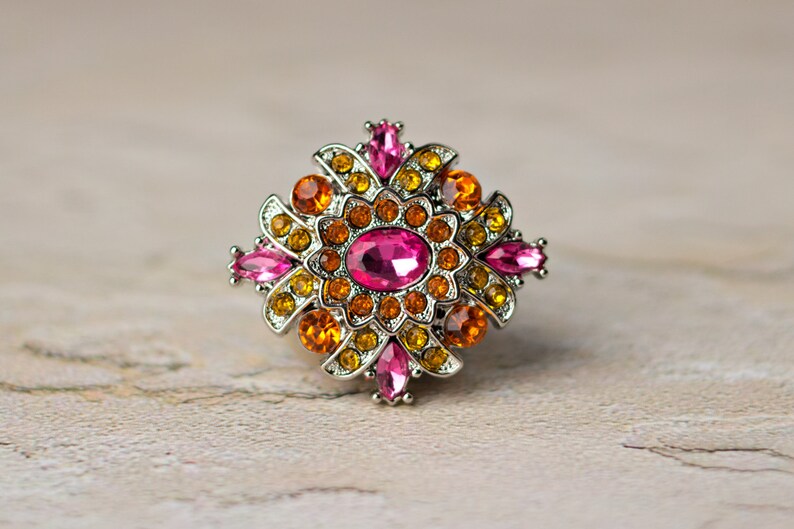 Acrylic Rhinestone Buttons - 5 - Hot Pink/orange/yellow Buttons ...