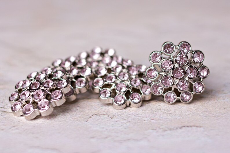 Pink Rhinestone Buttons 5 Acrylic Buttons Aybreonn Etsy
