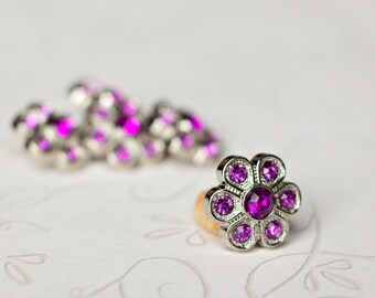5 Purple Rhinestone Buttons - Purple Flower Button - Christine Button - 14mm - Plastic Buttons - Acrylic Buttons