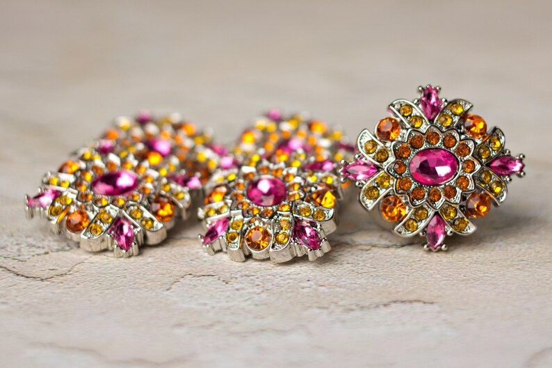 Acrylic Rhinestone Buttons - 5 - Hot Pink/orange/yellow Buttons ...