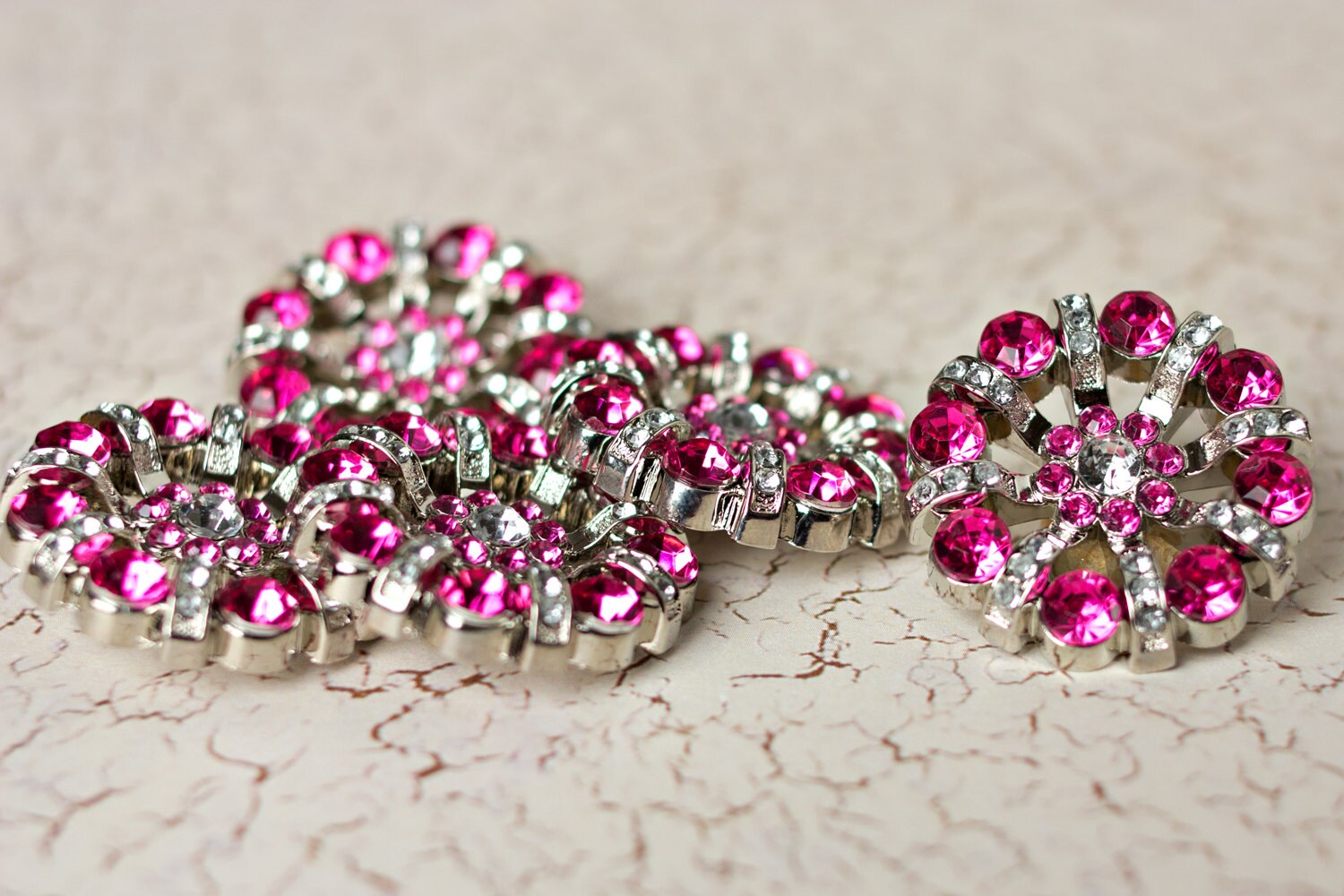 5 Rhinestone Buttons Hot Pink/clear Rhinestone Button Lisa - Etsy