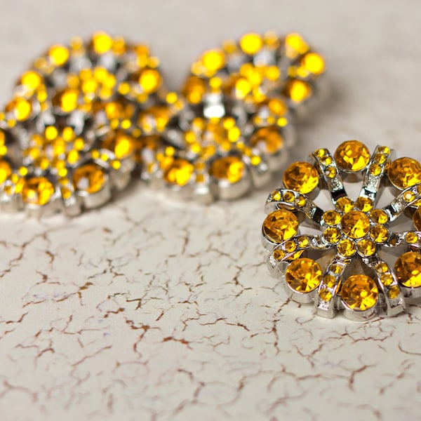 5 Rhinestone Buttons - Yellow Rhinestone Button - Lisa Button - 32mm - Plastic Buttons - Acrylic Buttons