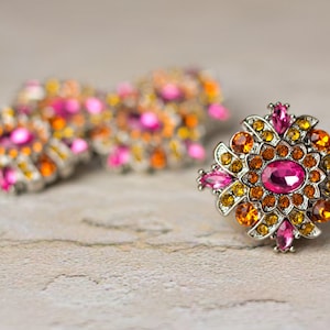Acrylic Rhinestone Buttons - 5 - Hot Pink/orange/yellow Buttons ...