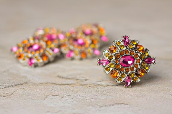 Acrylic Rhinestone Buttons 5 Hot Pink/orange/yellow | Etsy