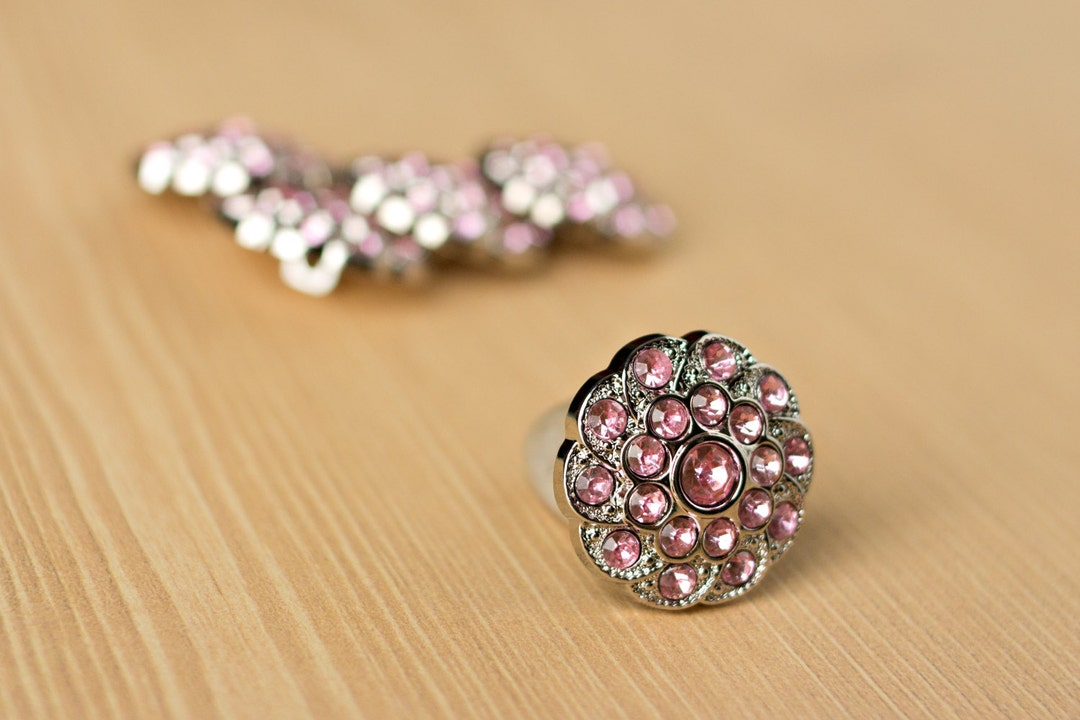 Light Pink Rhinestone Buttons 5 Acrylic Buttons Shelley Button 25mm