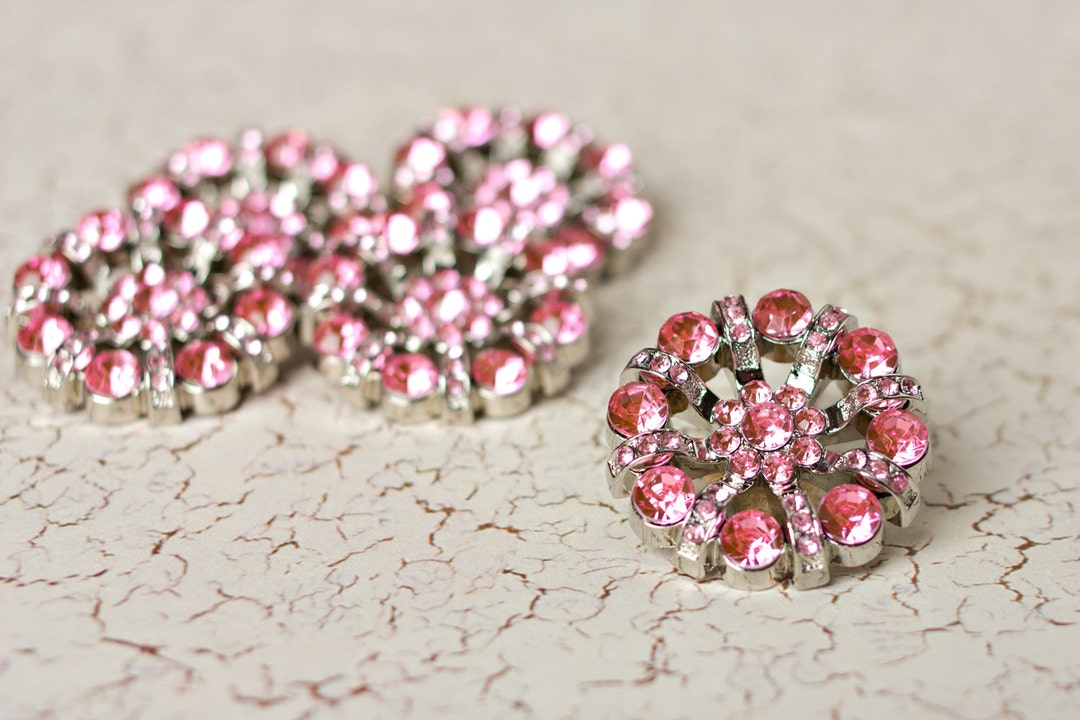 5 Rhinestone Buttons Light Pink Rhinestone Button Lisa Button 32mm