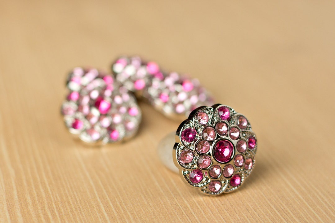 Hot Pink/lt Pink Rhinestone Buttons 5 Acrylic Buttons Shelley Button