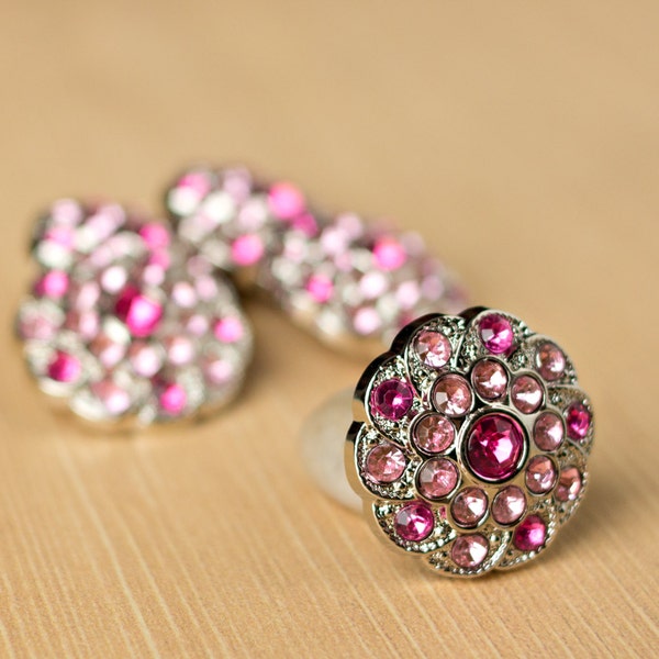 Hot Pink/Lt Pink Rhinestone Buttons - 5 Acrylic Buttons - Shelley Button - 25mm - Plastic Buttons - Acrylic Buttons