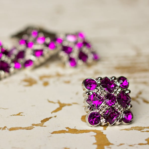 Plastic Rhinestone Buttons - 5 Purple Square Buttons - Diane Button - 25mm - Plastic Buttons - Acrylic Buttons