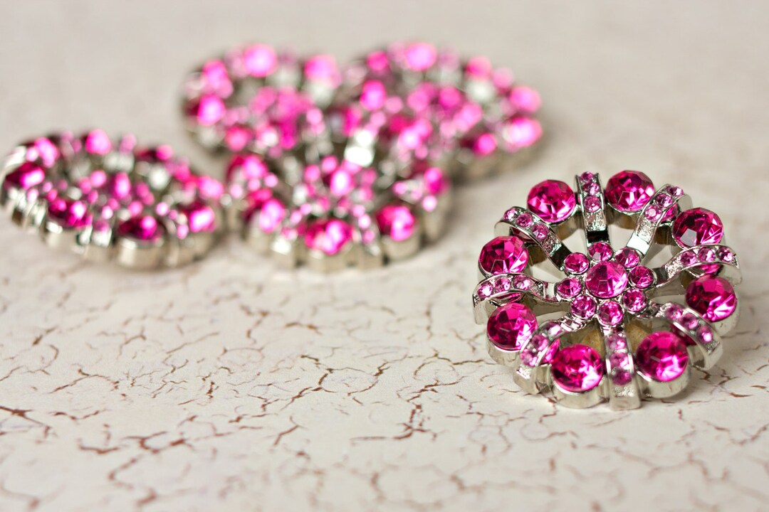 5 Rhinestone Buttons Hot Pink Rhinestone Button Lisa Etsy