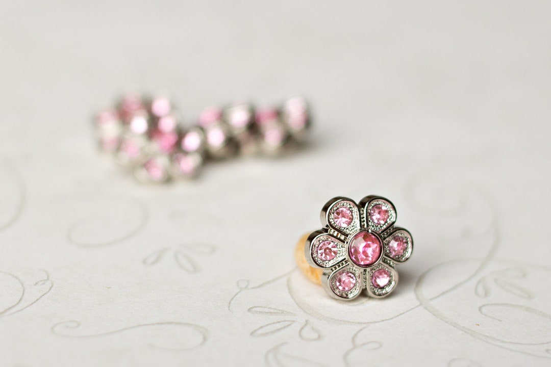 5 Pink Rhinestone Buttons Pink Flower Button Christine Button 14mm