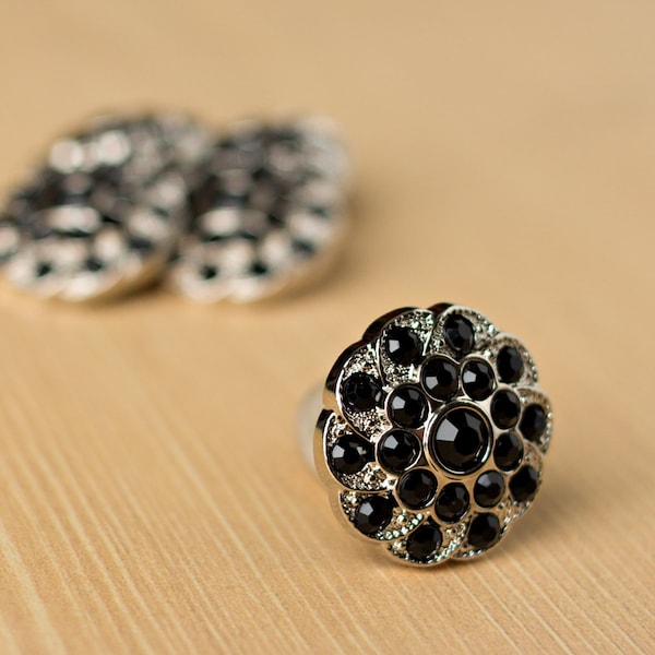 Black Rhinestone Buttons - 5 Acrylic Buttons - Shelley Button - 25mm - Plastic Buttons - Acrylic Buttons