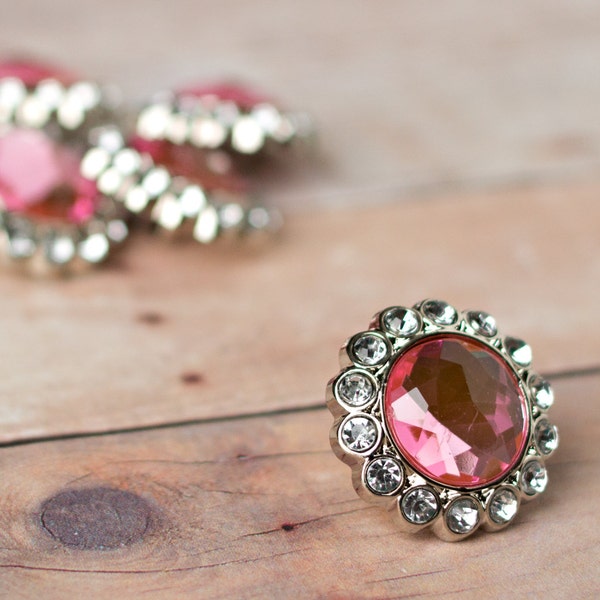 5 Rhinestone Buttons - Light Pink/Clear - Kayli Princess Cut Button - 23mm - Plastic Buttons - Acrylic Buttons
