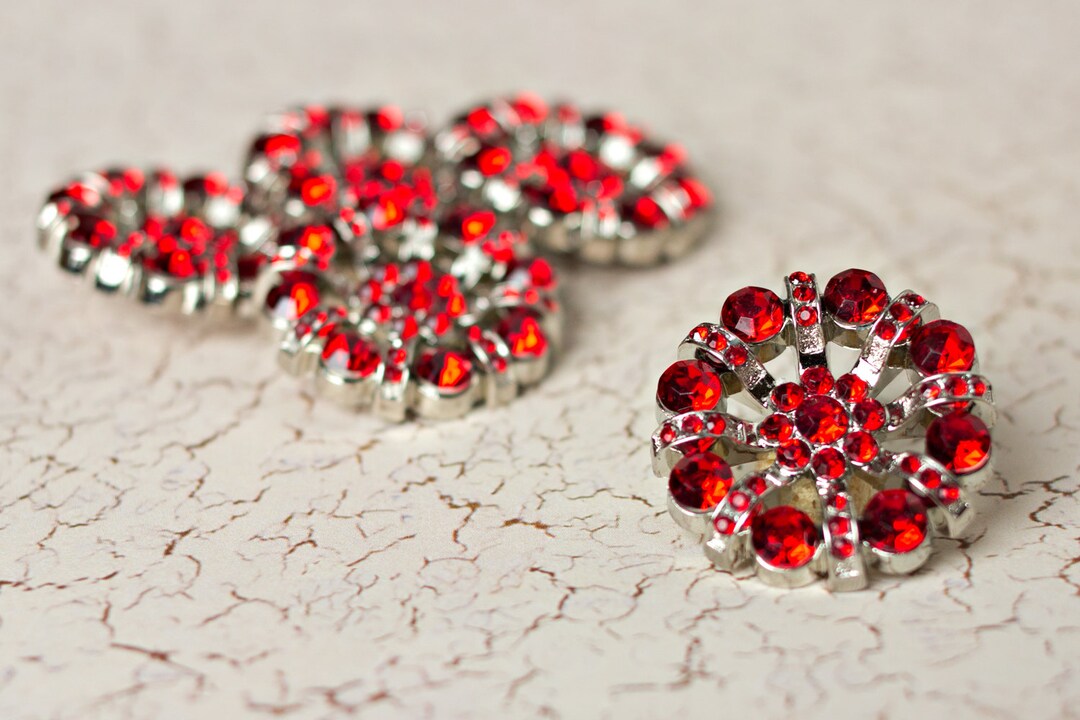 5 Rhinestone Buttons - Red Rhinestone Button - Lisa Button - 32mm ...