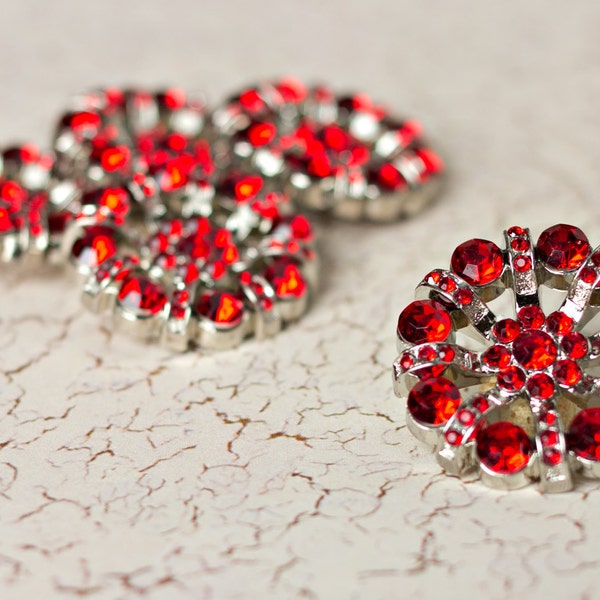 5 Rhinestone Buttons - Red Rhinestone Button - Lisa Button - 32mm - Plastic Buttons - Acrylic Buttons