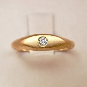 Signet Ring with Moissanite or Zircon in 14k Solid Yellow Rose White Gold or Sterling Silver Pinky Ring Valentines Gift for Her