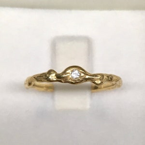 Gold Diamond Ring, Womens Dainty Delicate Wedding Ring, Organic Contemporary Twig Band Solitaire or Stackable in 14k Solid Gold