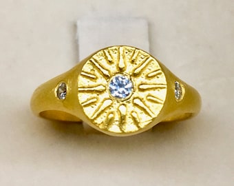 Ancient Greek Coin Ring Signet Ring Vergina Sun Ring Star Ring with Natural Zircon  in Sterling Silver or Gold Pinky Ring Chevalier Ring