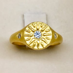Ancient Greek Coin Ring Signet Ring Vergina Sun Ring Star Ring with Natural Zircon  in Sterling Silver or Gold Pinky Ring Chevalier Ring