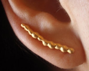 Orecchini a cerchio in oro fatti a mano, polsino in argento sterling