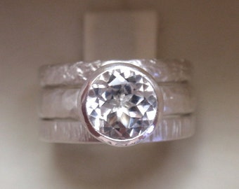 stacking rings handmade sterling silver stacking ring set of 3 natural white topaz gemstone ring twig bark rings wedding bands wedding rings