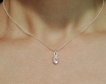 Pink Topaz Necklace Oval Shaped Gemstone Pendant October Birthstone Choker Wedding Bridal Necklace Pink Bridesmaid Necklace Gift for Mom