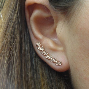 gold leaf cuff earrings ear climbers yellow rose gold leaves ear crawlers leaf earrings valentines gift silver ear pins botanical jewelry