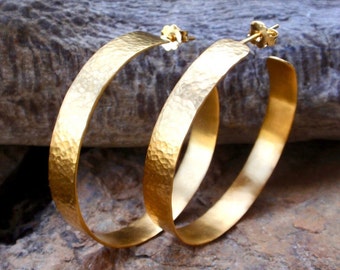 gold hoop earrings hammered large hoops sterling silver 24k gold plated