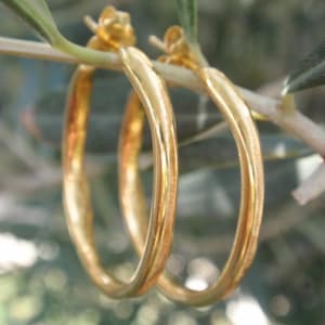 24k Gold Plated Hoop Earrings - Minimal Unisex Hoops - Everyday Jewelry