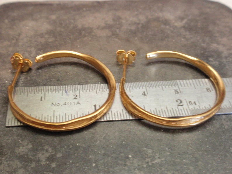 gold hoop earrings 24k gold plated sterling silver hoop earrings handmade channel shaped hoop earrings post earrings everyday wear jewelry image 5