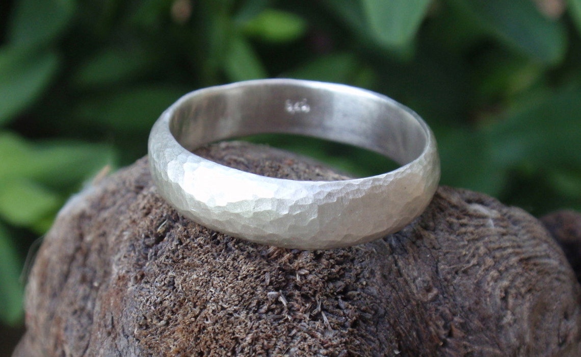 Mens Hammered Wedding Ring Man Wedding Band Ring 5mm Wide Mens Etsy