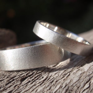 wedding band set of 2 brushed / satin finish engagement rings or wedding rings in sterling silver 5mm & 3mm made to order image 1