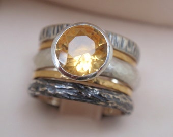 citrine ring engagement ring set of 5 natural november birthstone 14k yellow gold rings st silver wedding bands gemstone ring wedding ring